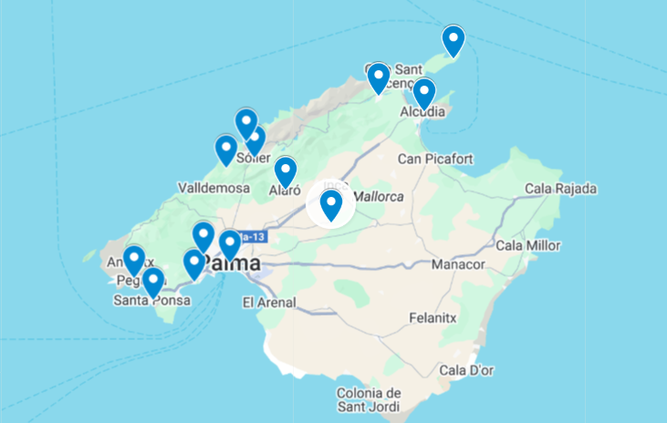 Map of top areas in Mallorca highlighting luxury villa locations 