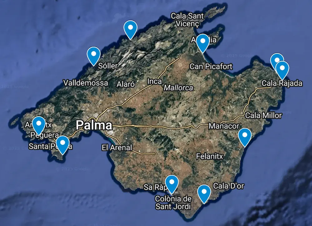 Map of the best beaches in Mallorca for a luxury stay